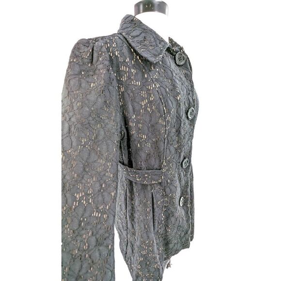 Marisa Christina Womens Coat Single Breasted Open Knit Black Lace Beige Lining M - Picture 5 of 16